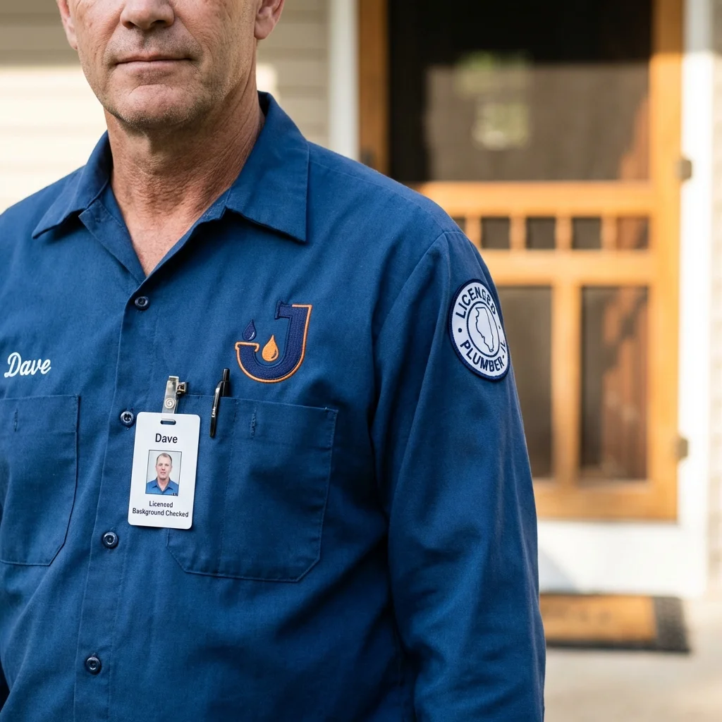 Licensed plumber showing ID badge in Mechanicsburg, PA