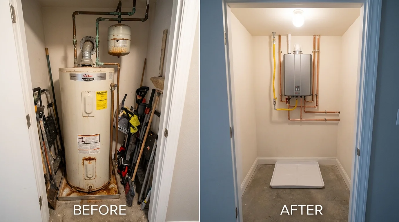 Tank water heater versus wall-mounted tankless unit comparison for Mechanicsburg, PA homeowners
