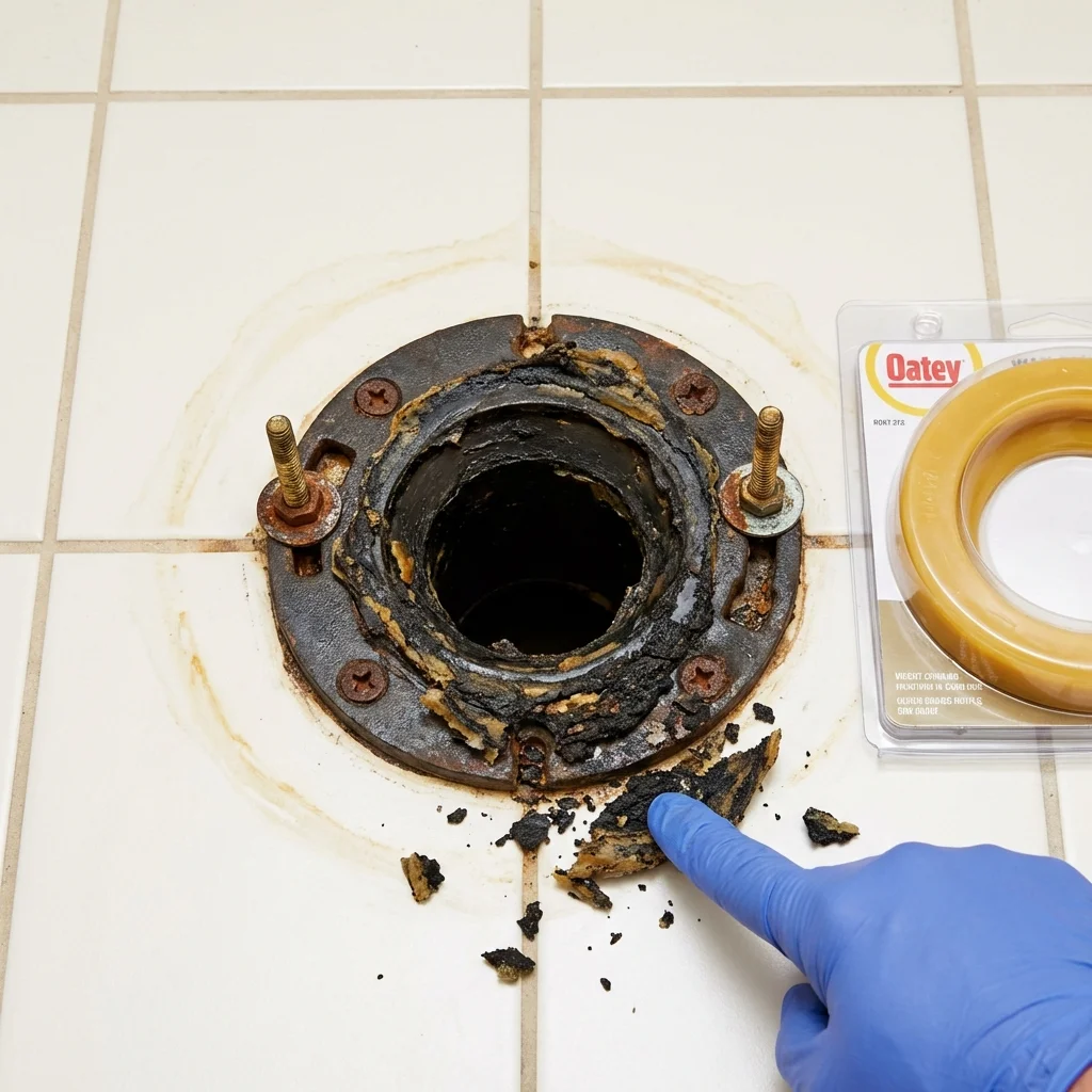 Failed wax ring showing water seepage at the base of a toilet in a Mechanicsburg, PA home