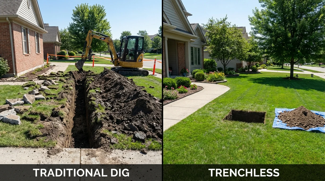 Trenchless sewer repair with minimal yard damage versus traditional excavation in Mechanicsburg, PA